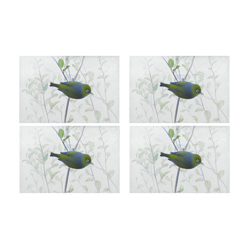 Silvereye, bird in tree, watercolor Placemat 12’’ x 18’’ (Set of 4)