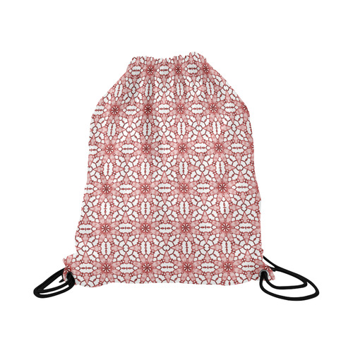 Sexy White and Coral Lace Large Drawstring Bag Model 1604 (Twin Sides)  16.5"(W) * 19.3"(H)
