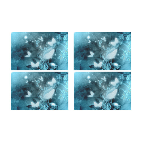 Glowing butterflies in blue colors Placemat 12’’ x 18’’ (Set of 4)