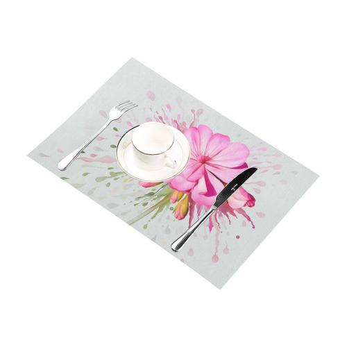 Pink flower color splash, floral watercolor Placemat 12’’ x 18’’ (Set of 4)