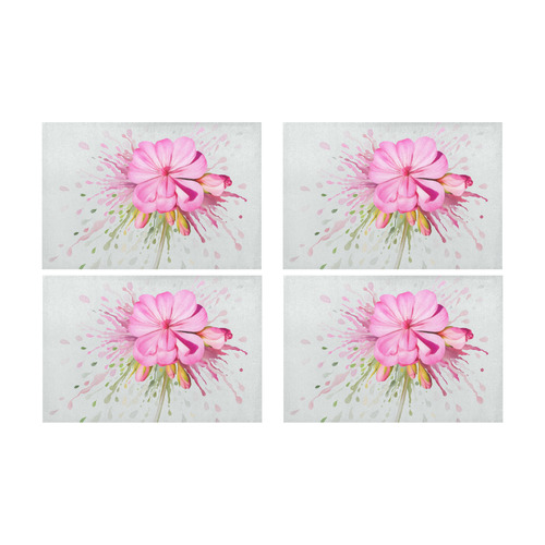 Pink flower color splash, floral watercolor Placemat 12’’ x 18’’ (Set of 4)