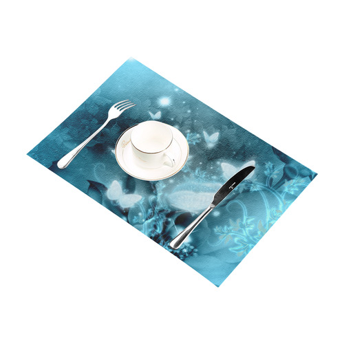 Glowing butterflies in blue colors Placemat 12’’ x 18’’ (Set of 4)