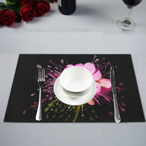 Pink flower color splash, floral watercolor Placemat 12’’ x 18’’ (Set of 4)