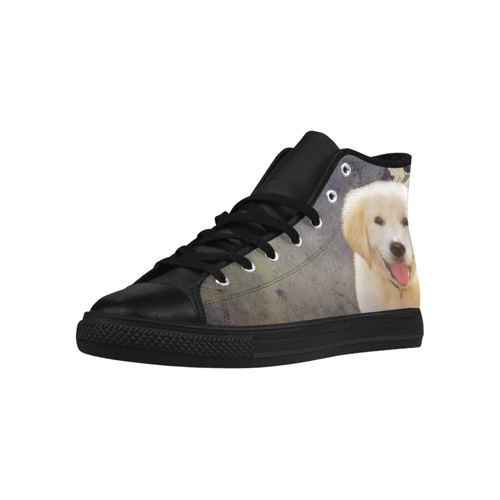 A cute painting golden retriever puppy Aquila High Top Microfiber Leather Women's Shoes/Large Size (Model 032)
