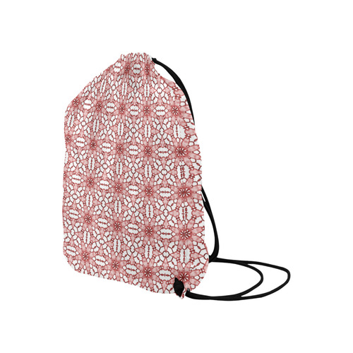 Sexy White and Coral Lace Large Drawstring Bag Model 1604 (Twin Sides)  16.5"(W) * 19.3"(H)