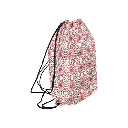 Sexy White and Coral Lace Large Drawstring Bag Model 1604 (Twin Sides)  16.5"(W) * 19.3"(H)