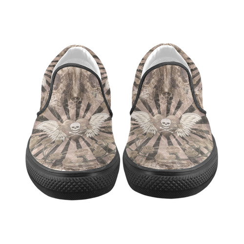 Skull Snakeskin Print Slip On Sneakers Slip-on Canvas Shoes for Men/Large Size (Model 019)