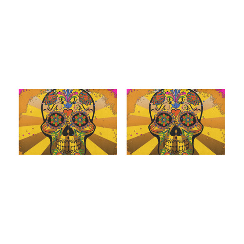 psychedelic Pop Skull 317A by JamColors Placemat 12’’ x 18’’ (Set of 2)