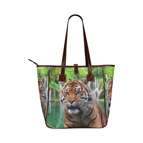 Tiger  and Waterfall Classic Tote Bag (Model 1644)