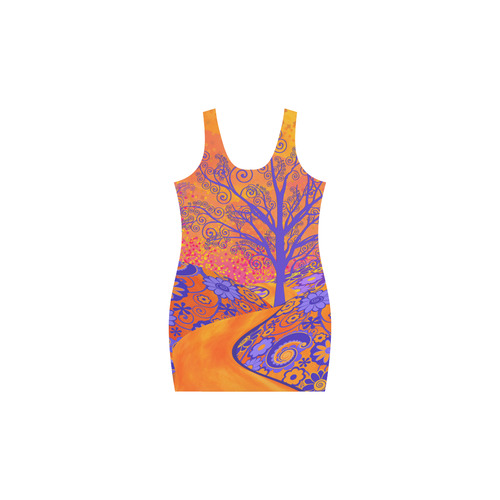 Sunset Tree Flowers Colorful Print Dress by Juleez Medea Vest Dress (Model D06)