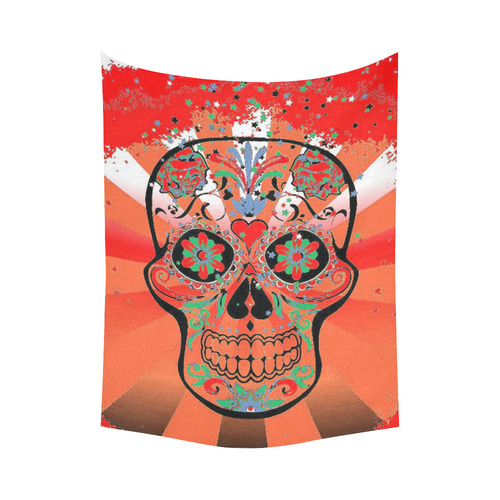 psychedelic Pop Skull 317I by JamColors Cotton Linen Wall Tapestry 60"x 80"