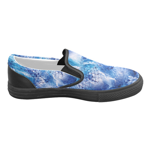 Blue Fish Net Water Print Design Sneakers Slip-on Canvas Shoes for Men/Large Size (Model 019)