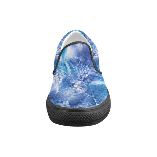 Blue Fish Net Water Print Design Sneakers Slip-on Canvas Shoes for Men/Large Size (Model 019)