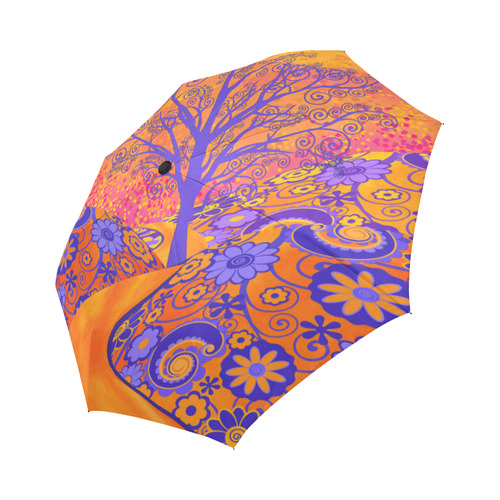 Sunset Flowers Tree Colorful Art Print Umbrella by Juleez Auto-Foldable Umbrella (Model U04)