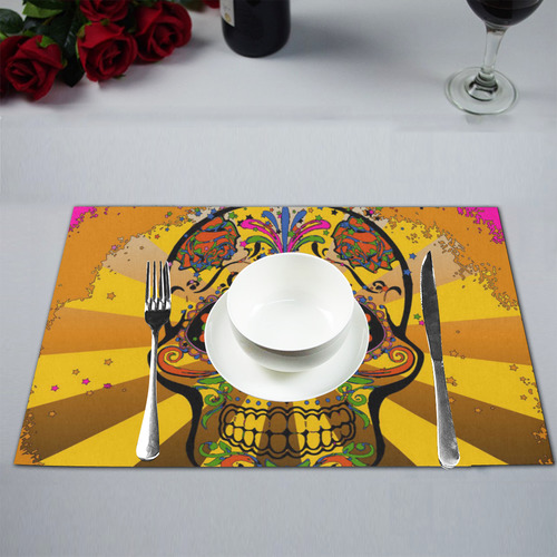 psychedelic Pop Skull 317A by JamColors Placemat 12’’ x 18’’ (Set of 4)