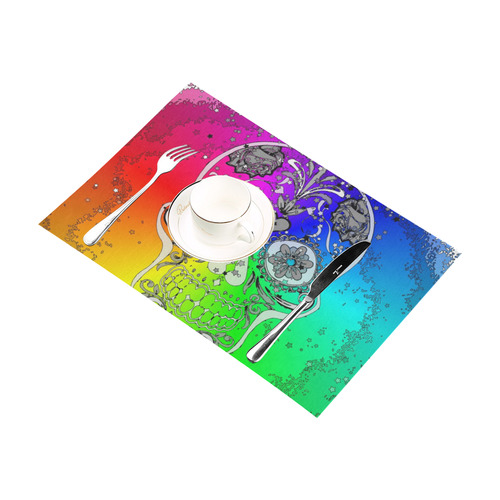 psychedelic Pop Skull 317F by JamColors Placemat 12’’ x 18’’ (Four Pieces)