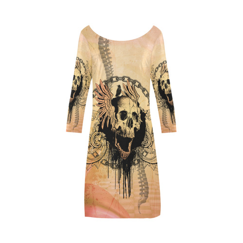 Amazing skull with wings Bateau A-Line Skirt (D21)