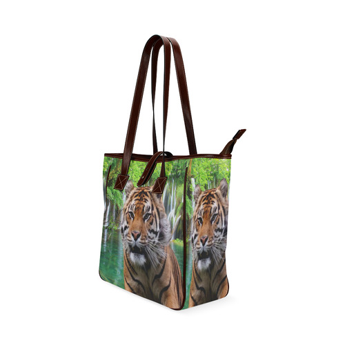 Tiger  and Waterfall Classic Tote Bag (Model 1644)