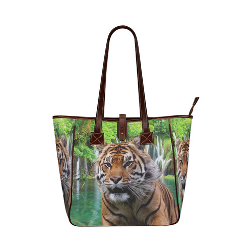 Tiger  and Waterfall Classic Tote Bag (Model 1644)