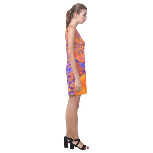 Sunset Tree Flowers Colorful Print Dress by Juleez Medea Vest Dress (Model D06)