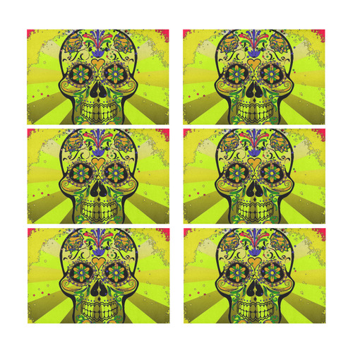 psychedelic Pop Skull 317G by JamColors Placemat 12’’ x 18’’ (Set of 6)