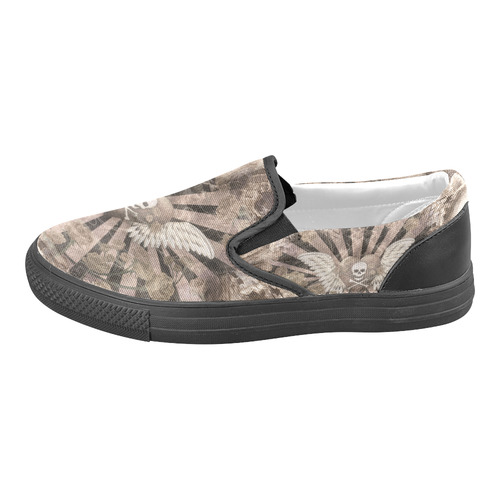 Skull Snakeskin Print Slip On Sneakers Slip-on Canvas Shoes for Men/Large Size (Model 019)