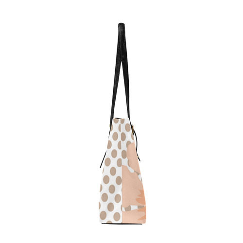 Brown White Polka Dots with Peach Flower Euramerican Tote Bag/Large (Model 1656)