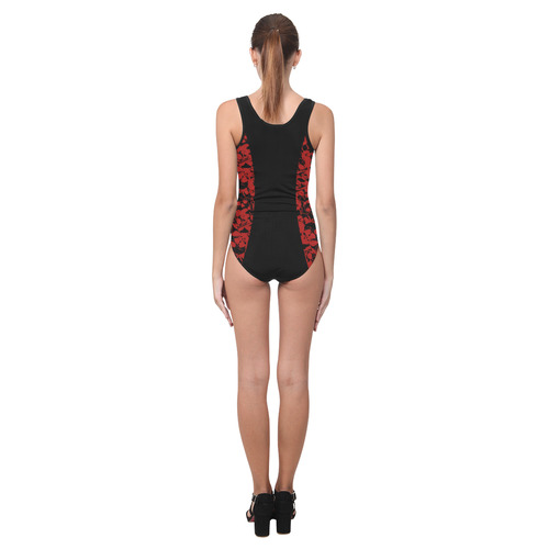 Red Skulls Cutout Goth Art Vest One Piece Swimsuit (Model S04)