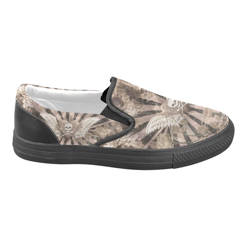 Skull Snakeskin Print Slip On Sneakers Slip-on Canvas Shoes for Men/Large Size (Model 019)