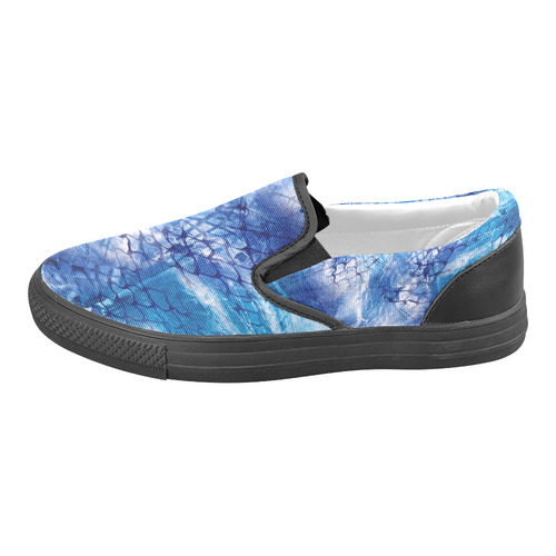 Blue Fish Net Water Print Design Sneakers Slip-on Canvas Shoes for Men/Large Size (Model 019)