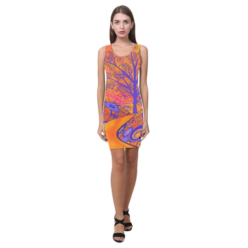 Summer Dress Sunset Park Tree Flowers Dress Print by Juleez Medea Vest Dress (Model D06)