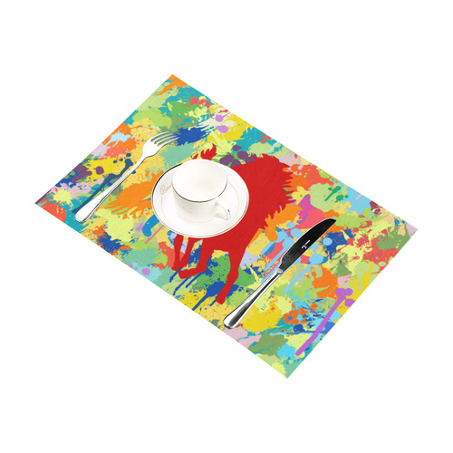 Horse Shape Template Colorful Splash Placemat 12’’ x 18’’ (Set of 2)