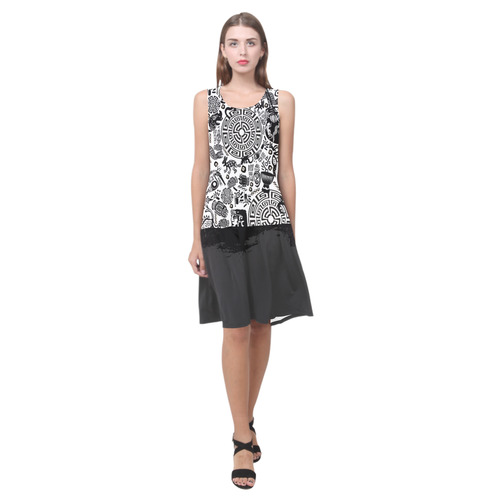 Primitive Symbol Print Summer Dress Sleeveless Splicing Shift Dress(Model D17)