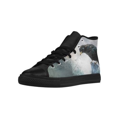 A beautiful painted black crow Aquila High Top Microfiber Leather Men's Shoes/Large Size (Model 032)