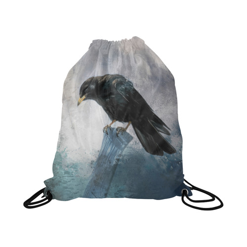 A beautiful painted black crow Large Drawstring Bag Model 1604 (Twin Sides)  16.5"(W) * 19.3"(H)