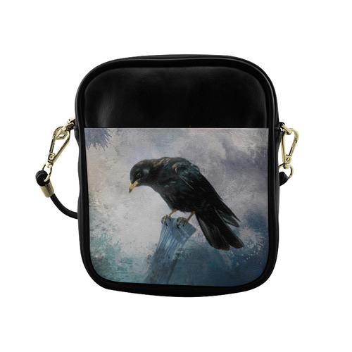 A beautiful painted black crow Sling Bag (Model 1627)