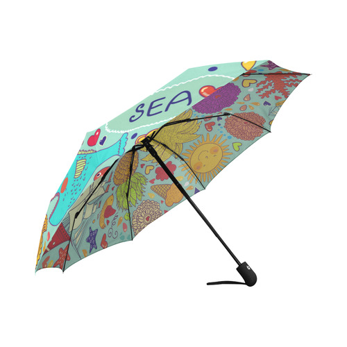 Cute Cartoon Summer Love Fun Beach Fish Sea Auto-Foldable Umbrella (Model U04)