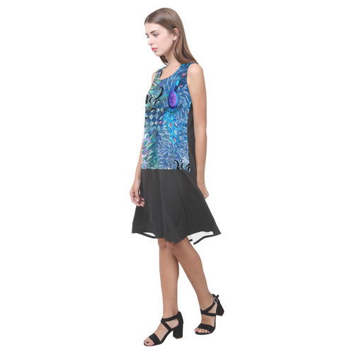 Peacock Drop Waist Print Dress Sleeveless Splicing Shift Dress(Model D17)