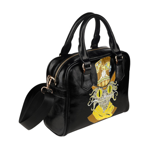 Steampunk Cat Black Shoulder Handbag (Model 1634)