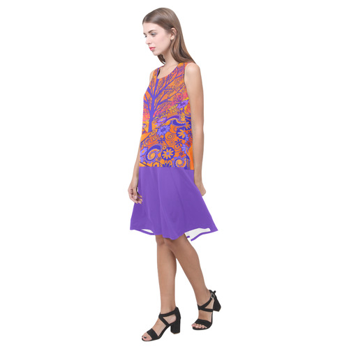 Sunset Print Flowers Dress Purple Sleeveless Splicing Shift Dress(Model D17)