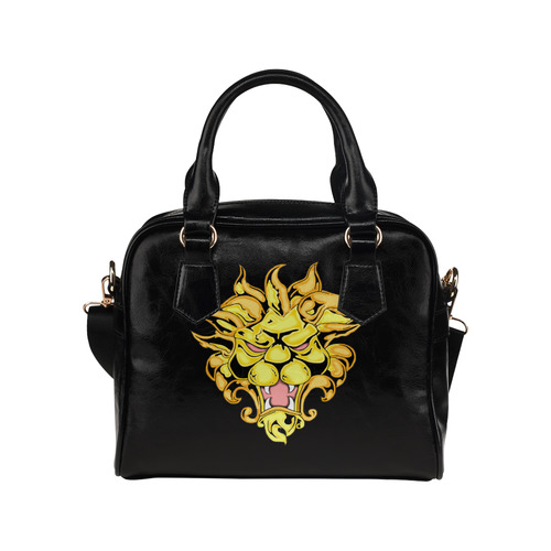 Golden Lion Black Shoulder Handbag (Model 1634)