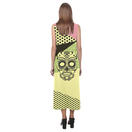 Pop Art Skull 03B by JamColors Phaedra Sleeveless Open Fork Long Dress (Model D08)