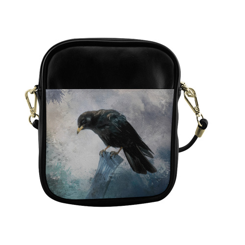 A beautiful painted black crow Sling Bag (Model 1627)