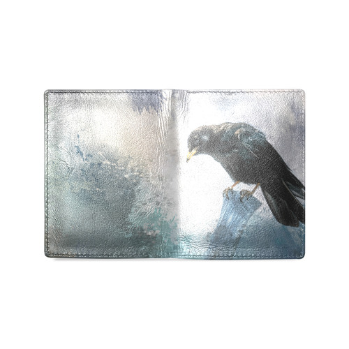 A beautiful painted black crow Men's Leather Wallet (Model 1612)