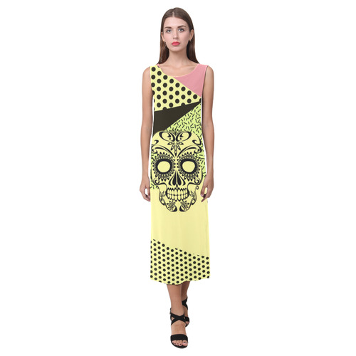 Pop Art Skull 03B by JamColors Phaedra Sleeveless Open Fork Long Dress (Model D08)