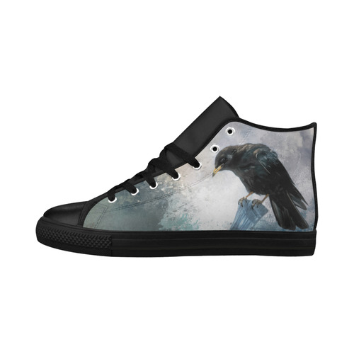 A beautiful painted black crow Aquila High Top Microfiber Leather Women's Shoes/Large Size (Model 032)
