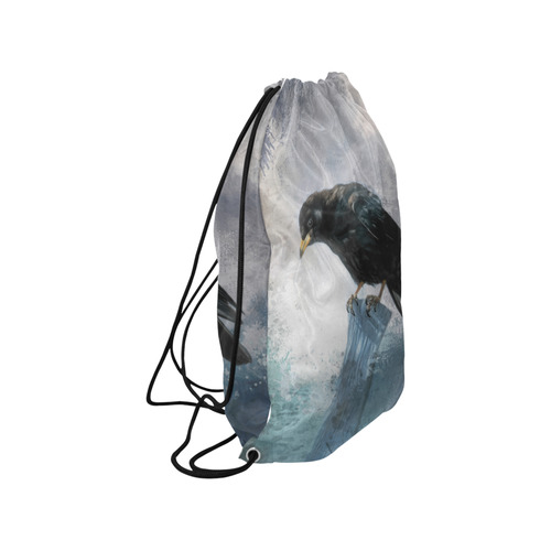 A beautiful painted black crow Medium Drawstring Bag Model 1604 (Twin Sides) 13.8"(W) * 18.1"(H)