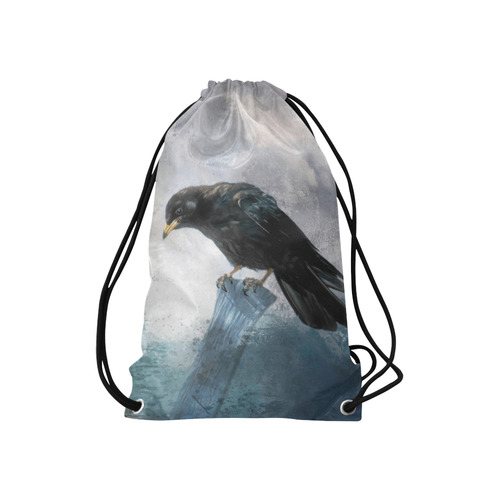 A beautiful painted black crow Small Drawstring Bag Model 1604 (Twin Sides) 11"(W) * 17.7"(H)