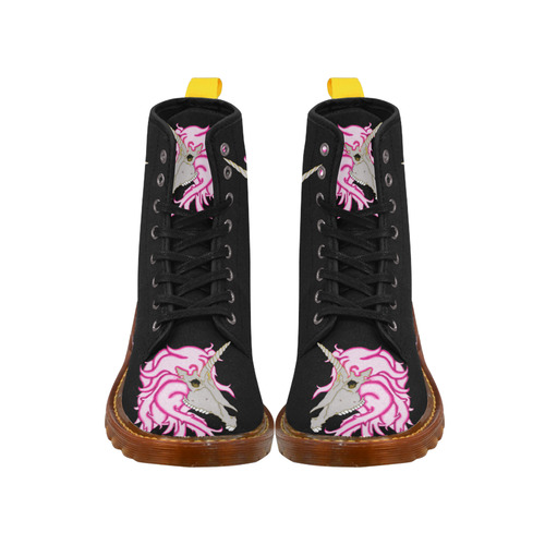 Pink Unicorn Skull Black Martin Boots For Women Model 1203H