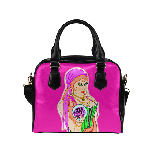 Romany Rose Hot Pink Shoulder Handbag (Model 1634)